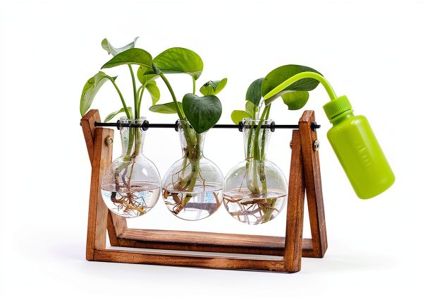 HUABEI Wooden Terrarium Stand Glass Vases Plant Display-1