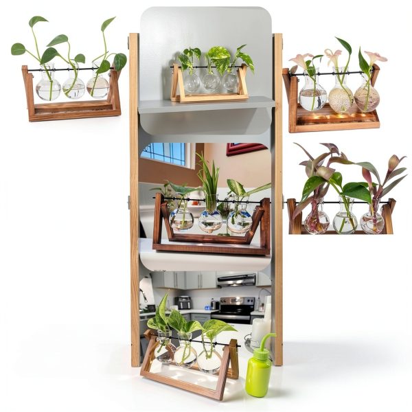 HUABEI Wooden Terrarium Stand Glass Vases Plant Display-5