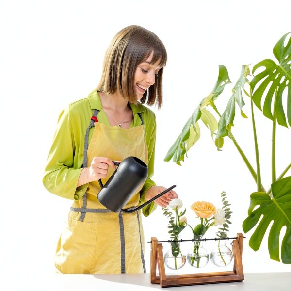 HUABEI Wooden Terrarium Stand Glass Vases Plant Display-3